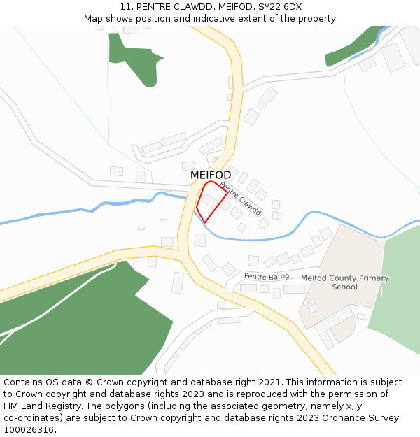 11, PENTRE CLAWDD, MEIFOD, SY22 6DX: Location map and indicative extent of plot