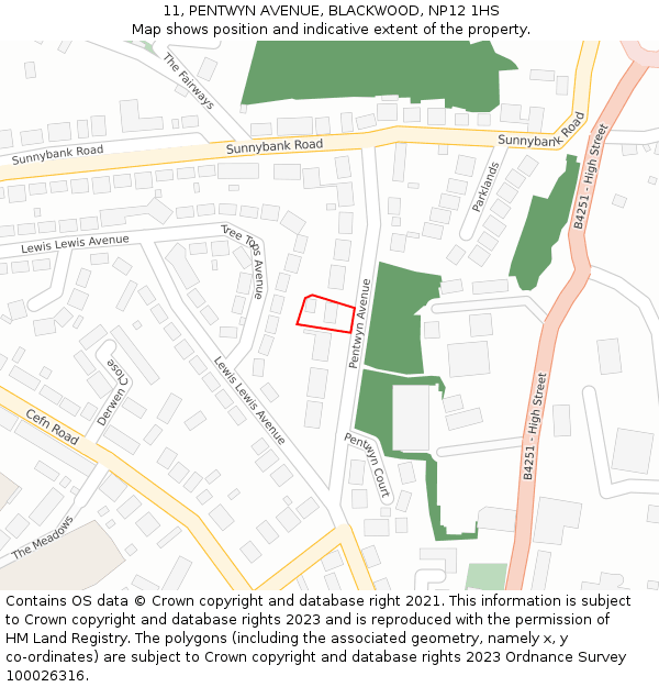 11, PENTWYN AVENUE, BLACKWOOD, NP12 1HS: Location map and indicative extent of plot