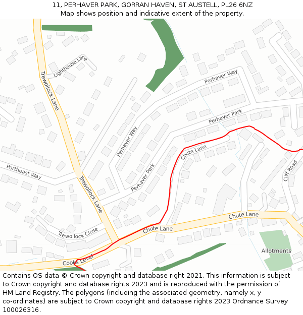 11, PERHAVER PARK, GORRAN HAVEN, ST AUSTELL, PL26 6NZ: Location map and indicative extent of plot