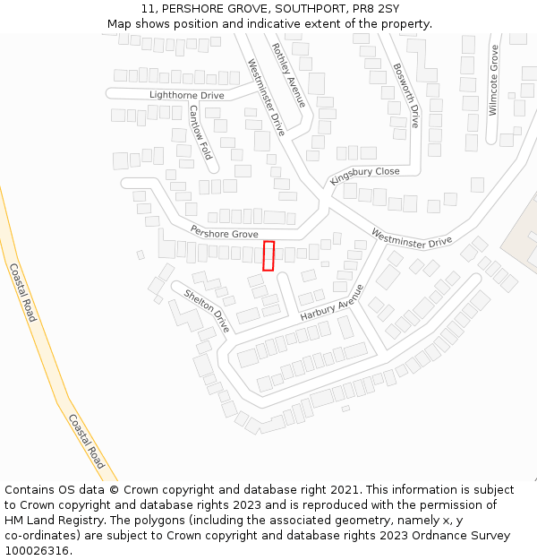 11, PERSHORE GROVE, SOUTHPORT, PR8 2SY: Location map and indicative extent of plot