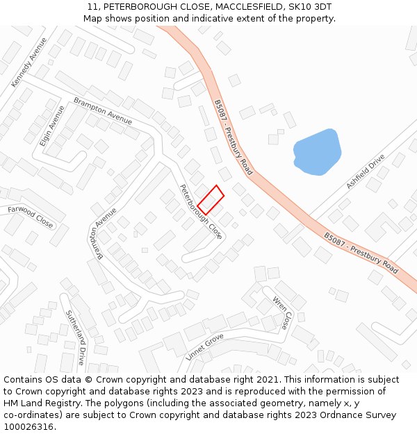 11, PETERBOROUGH CLOSE, MACCLESFIELD, SK10 3DT: Location map and indicative extent of plot