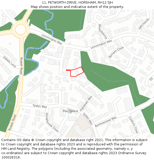 11, PETWORTH DRIVE, HORSHAM, RH12 5JH: Location map and indicative extent of plot