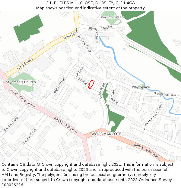 11, PHELPS MILL CLOSE, DURSLEY, GL11 4GA: Location map and indicative extent of plot