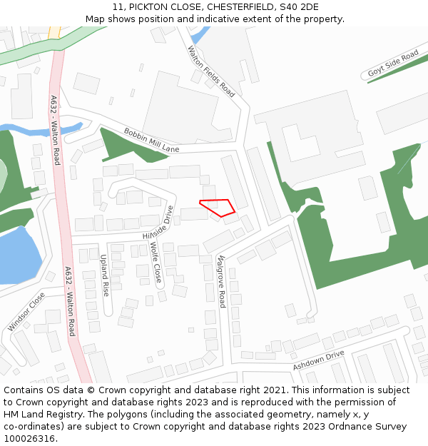 11, PICKTON CLOSE, CHESTERFIELD, S40 2DE: Location map and indicative extent of plot