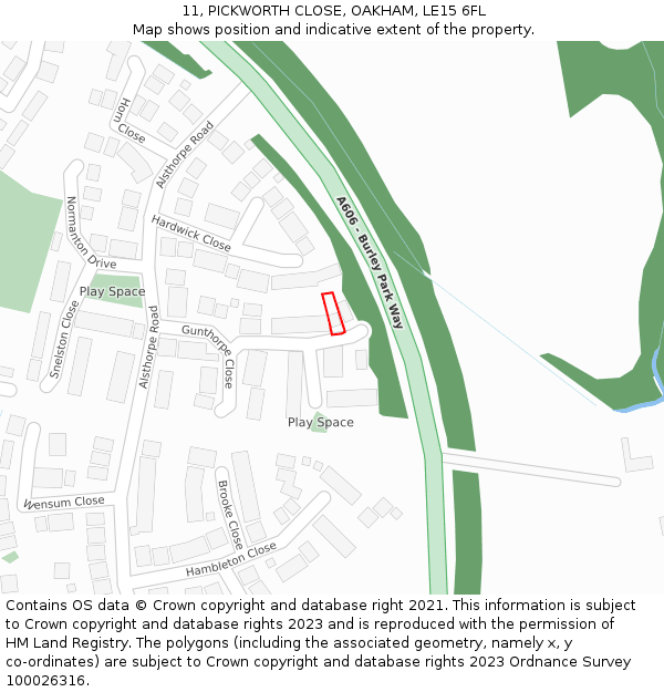 11, PICKWORTH CLOSE, OAKHAM, LE15 6FL: Location map and indicative extent of plot