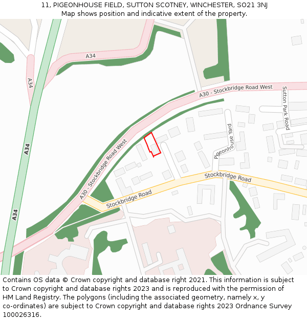 11, PIGEONHOUSE FIELD, SUTTON SCOTNEY, WINCHESTER, SO21 3NJ: Location map and indicative extent of plot
