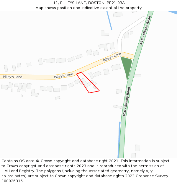 11, PILLEYS LANE, BOSTON, PE21 9RA: Location map and indicative extent of plot