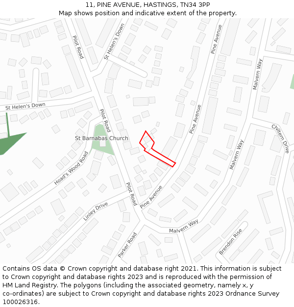 11, PINE AVENUE, HASTINGS, TN34 3PP: Location map and indicative extent of plot