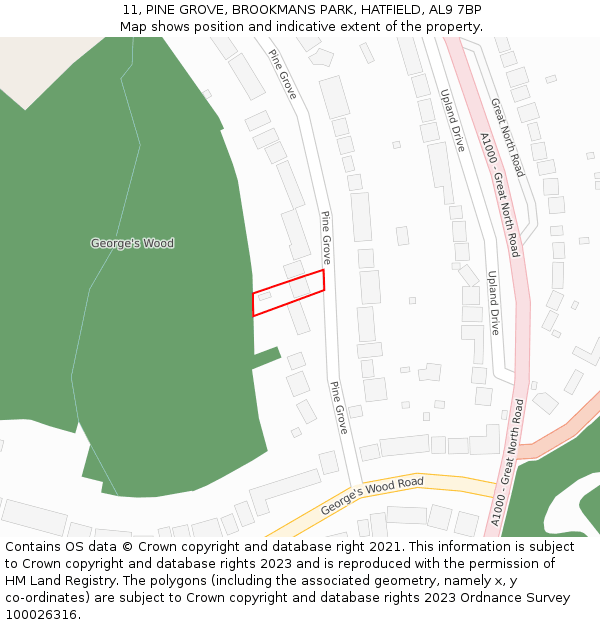 11, PINE GROVE, BROOKMANS PARK, HATFIELD, AL9 7BP: Location map and indicative extent of plot