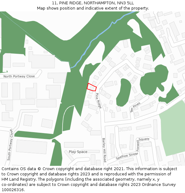 11, PINE RIDGE, NORTHAMPTON, NN3 5LL: Location map and indicative extent of plot