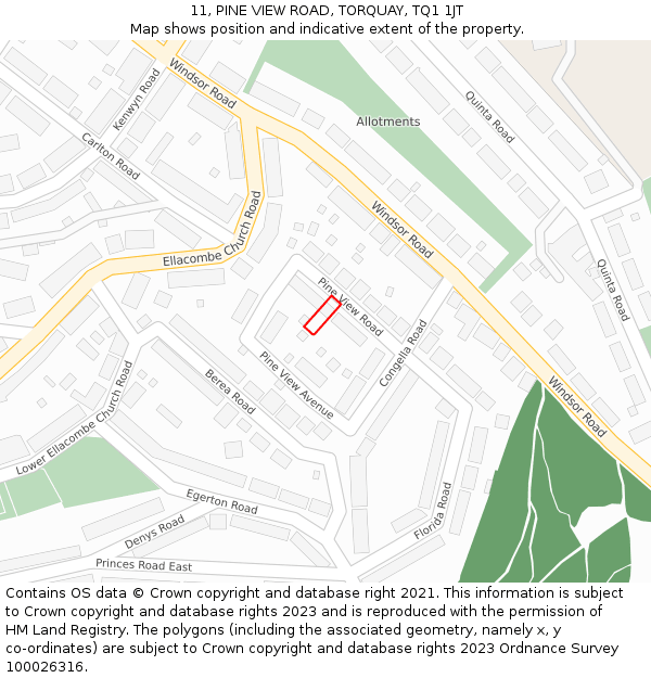 11, PINE VIEW ROAD, TORQUAY, TQ1 1JT: Location map and indicative extent of plot