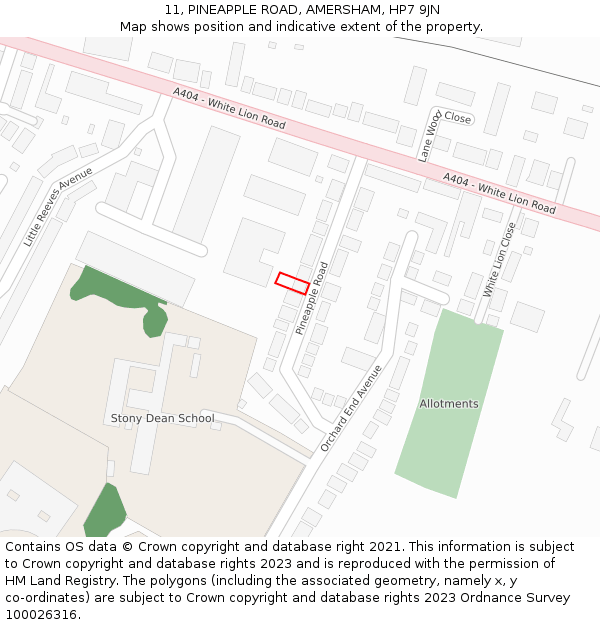 11, PINEAPPLE ROAD, AMERSHAM, HP7 9JN: Location map and indicative extent of plot