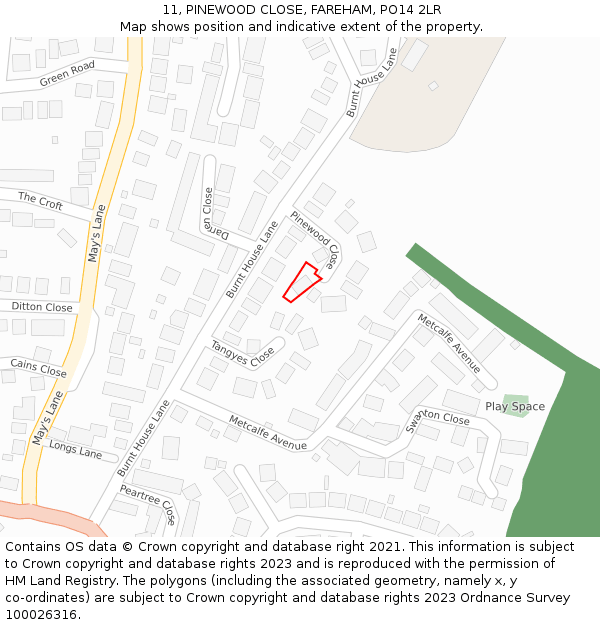 11, PINEWOOD CLOSE, FAREHAM, PO14 2LR: Location map and indicative extent of plot