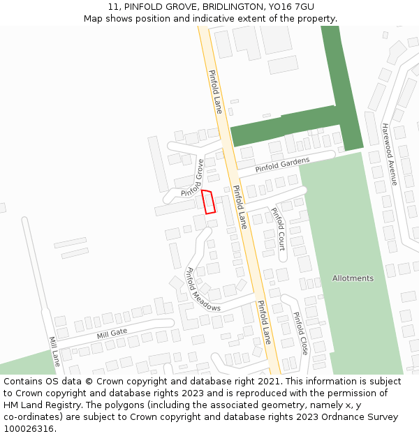 11, PINFOLD GROVE, BRIDLINGTON, YO16 7GU: Location map and indicative extent of plot