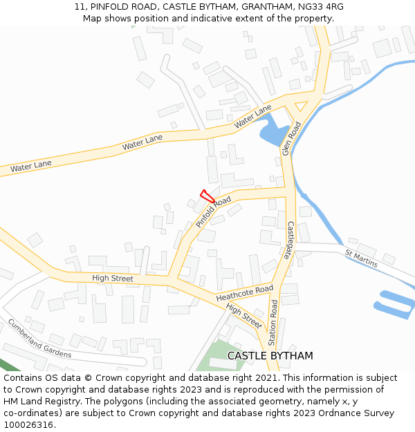 11, PINFOLD ROAD, CASTLE BYTHAM, GRANTHAM, NG33 4RG: Location map and indicative extent of plot