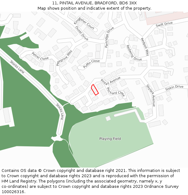 11, PINTAIL AVENUE, BRADFORD, BD6 3XX: Location map and indicative extent of plot