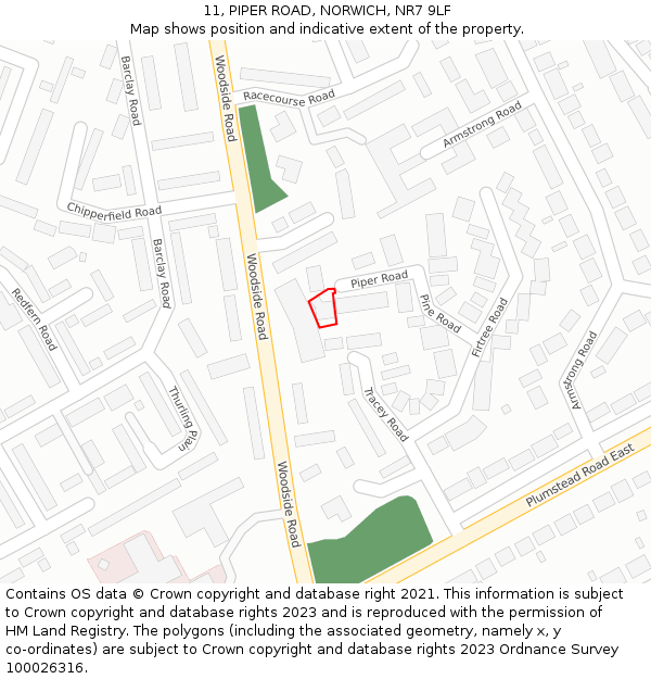 11, PIPER ROAD, NORWICH, NR7 9LF: Location map and indicative extent of plot