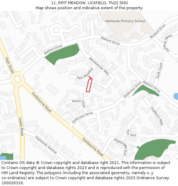 11, PIPIT MEADOW, UCKFIELD, TN22 5NG: Location map and indicative extent of plot