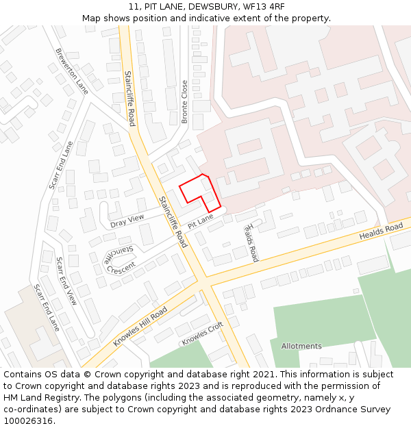 11, PIT LANE, DEWSBURY, WF13 4RF: Location map and indicative extent of plot