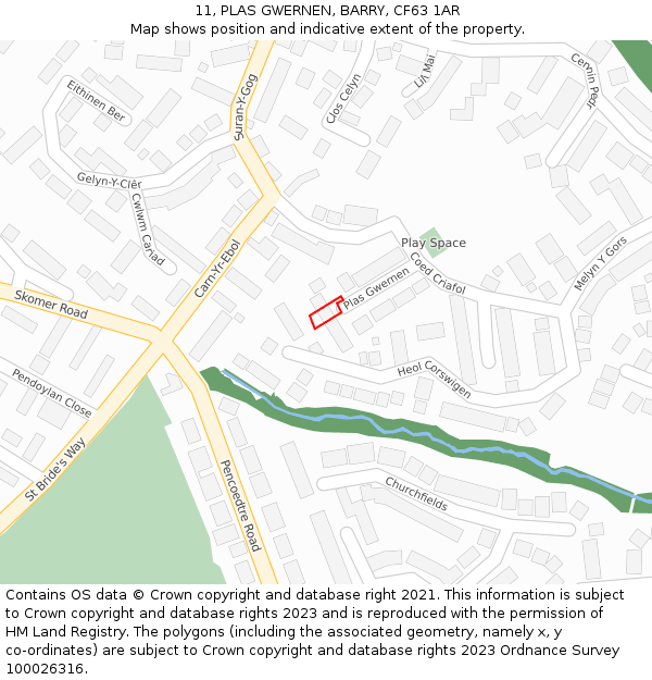 11, PLAS GWERNEN, BARRY, CF63 1AR: Location map and indicative extent of plot