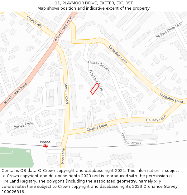 11, PLAYMOOR DRIVE, EXETER, EX1 3ST: Location map and indicative extent of plot