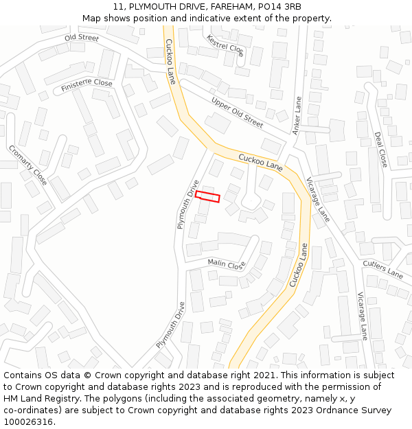 11, PLYMOUTH DRIVE, FAREHAM, PO14 3RB: Location map and indicative extent of plot