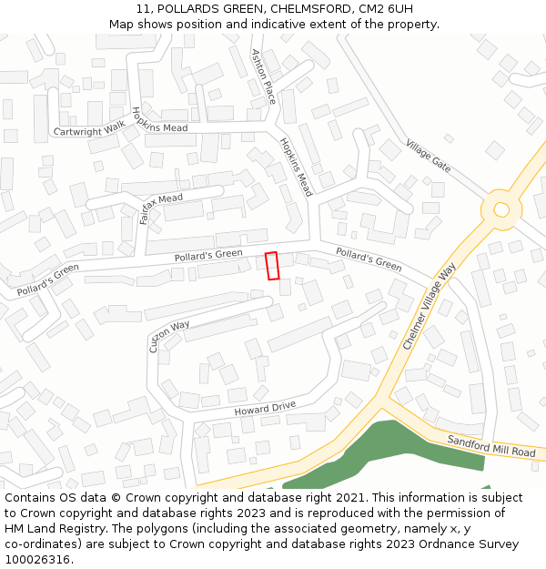 11, POLLARDS GREEN, CHELMSFORD, CM2 6UH: Location map and indicative extent of plot