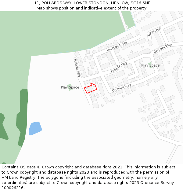 11, POLLARDS WAY, LOWER STONDON, HENLOW, SG16 6NF: Location map and indicative extent of plot