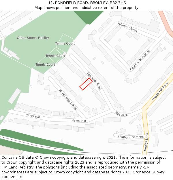 11, PONDFIELD ROAD, BROMLEY, BR2 7HS: Location map and indicative extent of plot