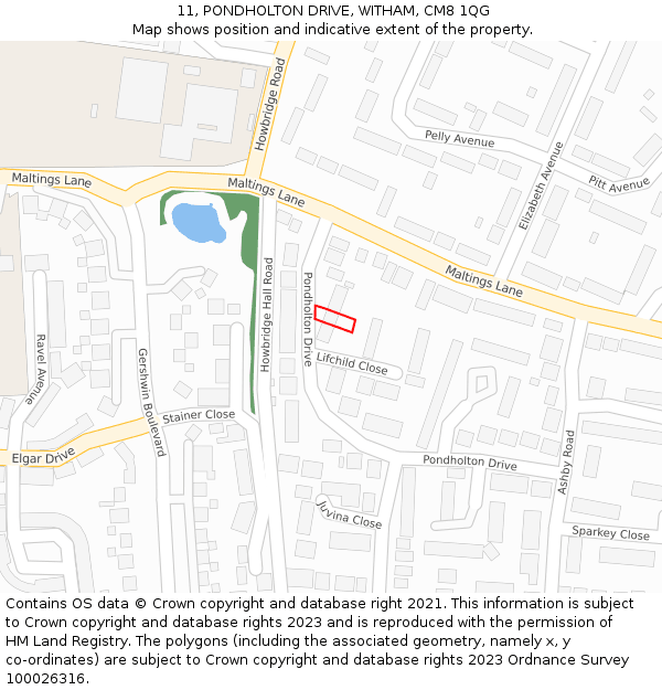 11, PONDHOLTON DRIVE, WITHAM, CM8 1QG: Location map and indicative extent of plot