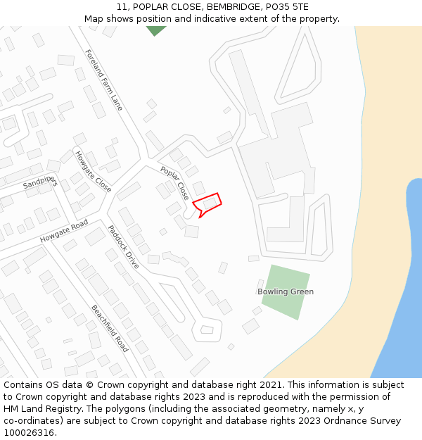11, POPLAR CLOSE, BEMBRIDGE, PO35 5TE: Location map and indicative extent of plot
