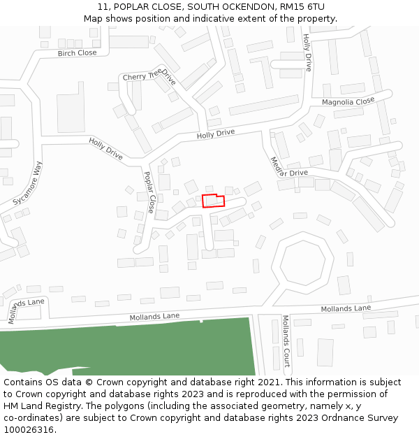 11, POPLAR CLOSE, SOUTH OCKENDON, RM15 6TU: Location map and indicative extent of plot