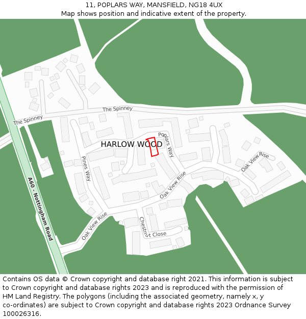 11, POPLARS WAY, MANSFIELD, NG18 4UX: Location map and indicative extent of plot