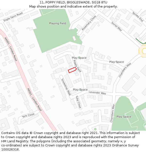 11, POPPY FIELD, BIGGLESWADE, SG18 8TU: Location map and indicative extent of plot