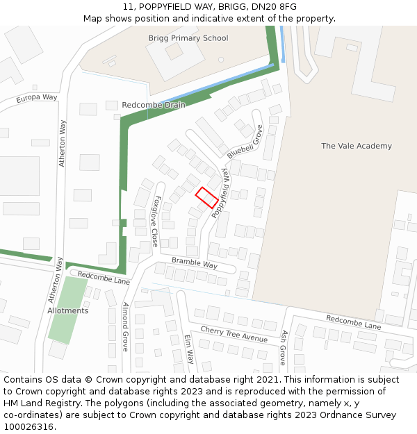 11, POPPYFIELD WAY, BRIGG, DN20 8FG: Location map and indicative extent of plot