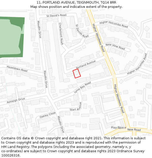 11, PORTLAND AVENUE, TEIGNMOUTH, TQ14 8RR: Location map and indicative extent of plot