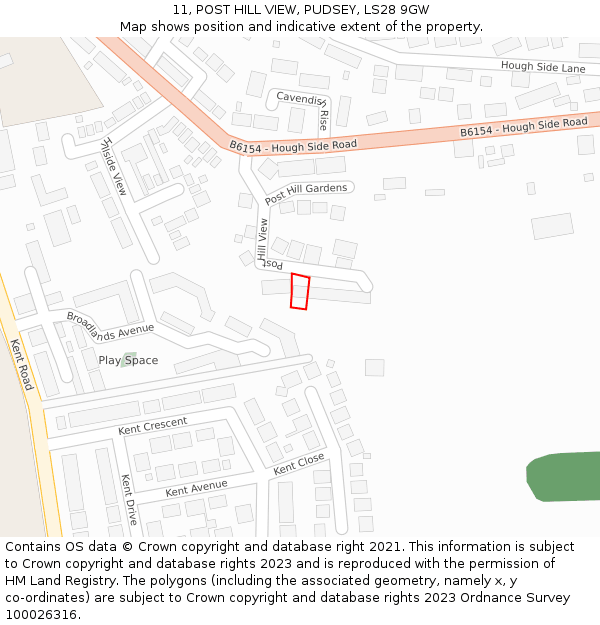 11, POST HILL VIEW, PUDSEY, LS28 9GW: Location map and indicative extent of plot