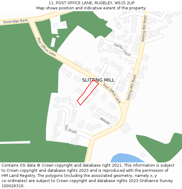 11, POST OFFICE LANE, RUGELEY, WS15 2UP: Location map and indicative extent of plot