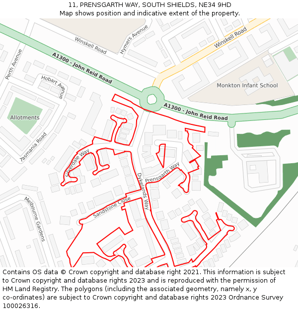 11, PRENSGARTH WAY, SOUTH SHIELDS, NE34 9HD: Location map and indicative extent of plot