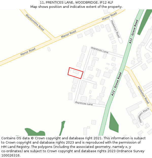 11, PRENTICES LANE, WOODBRIDGE, IP12 4LF: Location map and indicative extent of plot