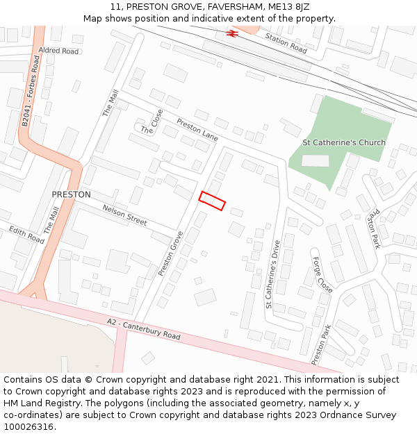 11, PRESTON GROVE, FAVERSHAM, ME13 8JZ: Location map and indicative extent of plot