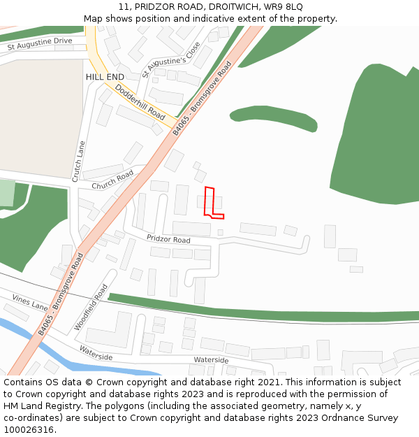 11, PRIDZOR ROAD, DROITWICH, WR9 8LQ: Location map and indicative extent of plot