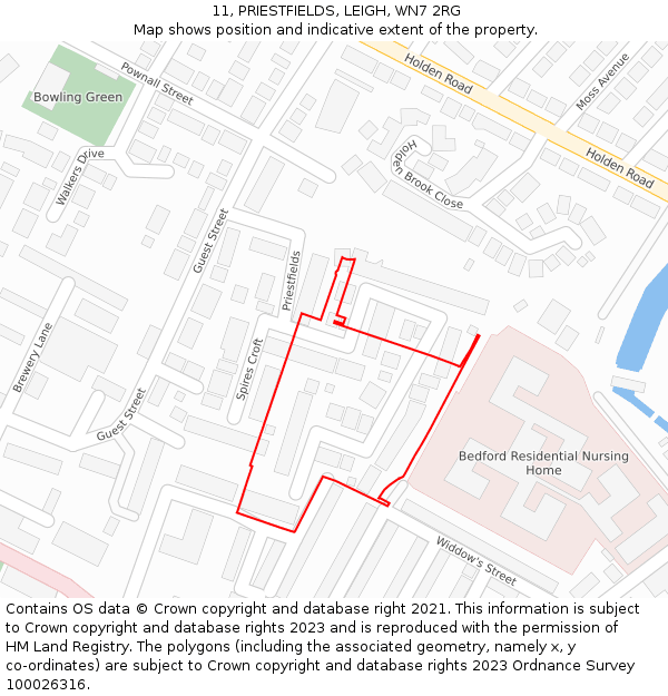 11, PRIESTFIELDS, LEIGH, WN7 2RG: Location map and indicative extent of plot