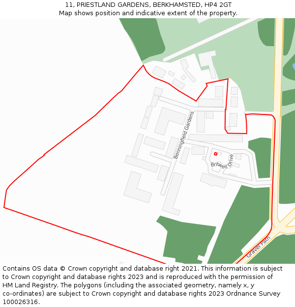 11, PRIESTLAND GARDENS, BERKHAMSTED, HP4 2GT: Location map and indicative extent of plot