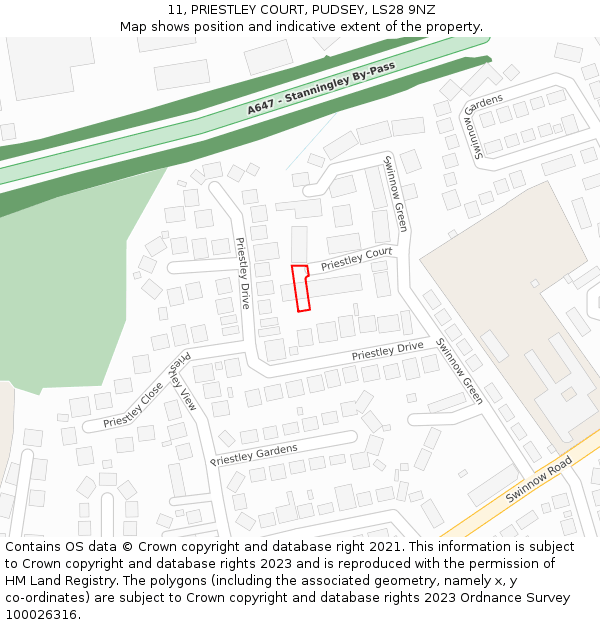 11, PRIESTLEY COURT, PUDSEY, LS28 9NZ: Location map and indicative extent of plot