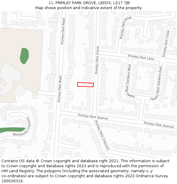 11, PRIMLEY PARK GROVE, LEEDS, LS17 7JB: Location map and indicative extent of plot