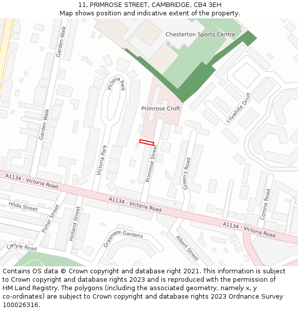 11, PRIMROSE STREET, CAMBRIDGE, CB4 3EH: Location map and indicative extent of plot