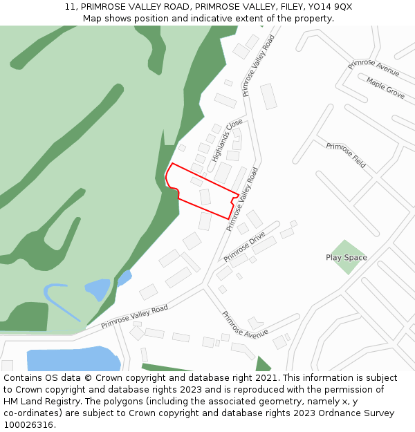 11, PRIMROSE VALLEY ROAD, PRIMROSE VALLEY, FILEY, YO14 9QX: Location map and indicative extent of plot