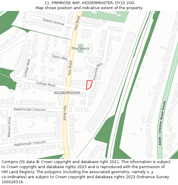 11, PRIMROSE WAY, KIDDERMINSTER, DY10 1NG: Location map and indicative extent of plot