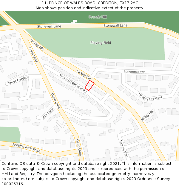 11, PRINCE OF WALES ROAD, CREDITON, EX17 2AG: Location map and indicative extent of plot